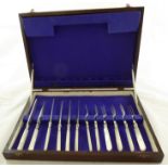 A Mappin & Webb mother of pearl handled fish knife cutlery set, cased