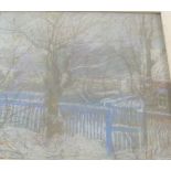 20th century Russian School, winter landscape scene, pastel drawing, label and stamps to verso, H.