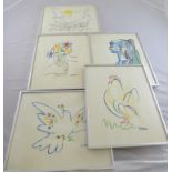 After Pablo Picasso, a set of five prints, H.32cm W.39cm (5)