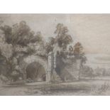 Attributed to David Cox, Romantic Ruins, watercolour, unsigned, H.18.5cm W.27cm