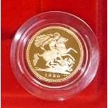 Gold half sovereign proof coin, 1980 with case,