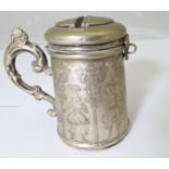 A Continental silver miniature tankard converted to money box, H.8cm