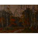 Mikhail Petrovich Borimchuk (Ukrainian, 1926-2013), woodland scene, oil on board, H.17cm W.22cm