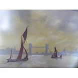 20th century British School, The Thames with Tower Bridge to the foreground, watercolour,