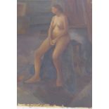 After Ruskin Spear, mid 20th century study of a seated nude, oil on canvas, H.76cm W.61cm