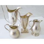 A collection of four silver cream jugs, various hallmarks, total approx weight 14.4oz,