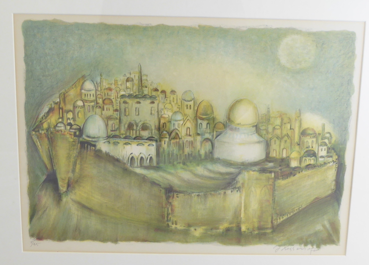 Joseph Kossonogi (Israeli, 1908-1981), Jerusalem, lithograph, signed in pencil lower right,
