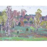 Mikhail Petrovich Borimchuk (Ukrainian, 1926-2013), woodland landscape, oil on card, annotated to