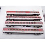 Four Fleischmann bord restaurant carriages, 5111K, 5112K, 5113K, 5114K