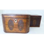 Two 19th century tea caddies with marquetry inlaid shell lids,