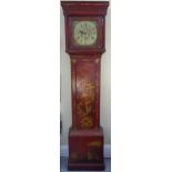 A red lacquered longcase clock, the dial marked 'Jos Lervis Bristol', Chinese style case, H.202cm,