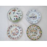 Four 18th century English Delft plates to include Liverpool and Bristol examples, D.22cm