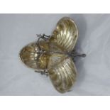 A silver plated clam shell form tri fold bun warmer, H.24cm