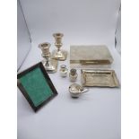 A collection of silver by Tackhing of Hong Kong to include a miniature tray, salts, two dwarf
