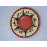 Clarice Cliff Red Trees and House Fantasque Bizarre wall charger, painted with six repeat radial