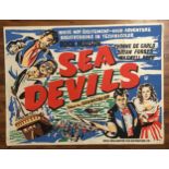 Withdrawn: Sea Devils British quad movie poster, 1953 Re Release, H.76cm W.101.5cm