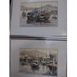 Chin Chung (Chinese b.1933), two harbour scenes, watercolour, signed and dated, H.15cm W.20cm
