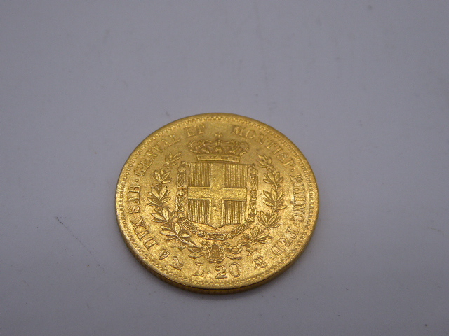 1856 Italy 20 Lire gold coin,