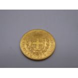 1856 Italy 20 Lire gold coin,