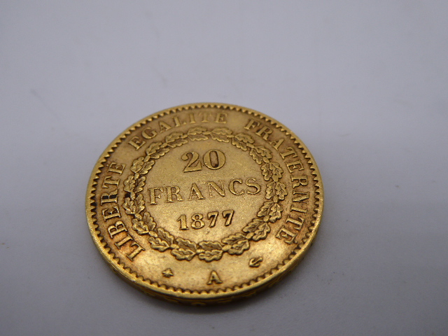 1877 French 20 Franc gold coin - Image 2 of 2