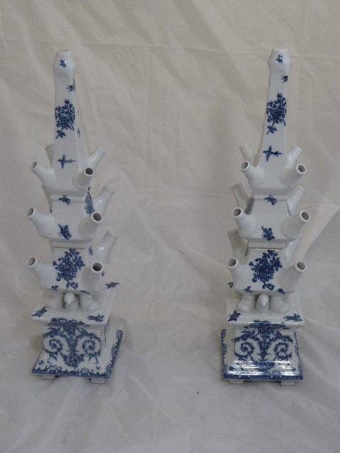 A pair of Delft style blue and white pyramid tulip vases, H.60cm - Image 2 of 2