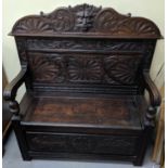 19th century Scottish oak carved hall bench