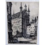 Andrew F.Affleck (British, 1869-1935), Hotel de Ville, Louvain, etching, signed in pencil lower