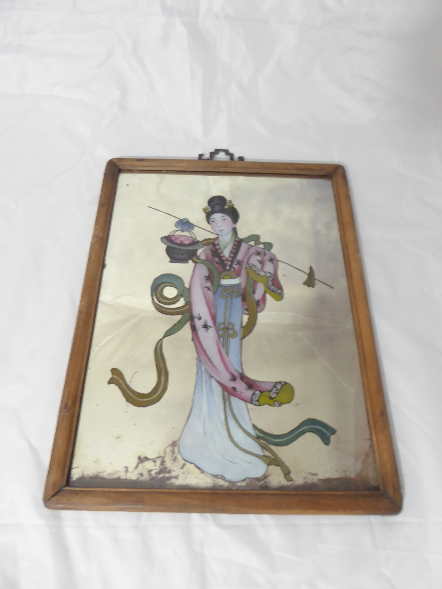 A Chinese 19th century reverse mirror painting, H.40cm W.29cm