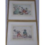 After George Cruikshank, Trotting Out and Drilling, coloured engravings, H.21cm W.32cm