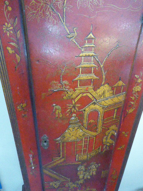 A red lacquered longcase clock, the dial marked 'Jos Lervis Bristol', Chinese style case, H.202cm, - Image 5 of 5