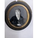 A 19th century miniature portrait of an author, oil, H.10cm