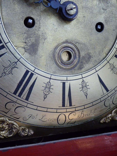 A red lacquered longcase clock, the dial marked 'Jos Lervis Bristol', Chinese style case, H.202cm, - Image 2 of 5