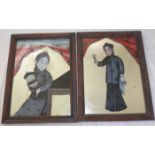 A pair of Chinese 19th century reverse mirror paintings, H.39cm W.28cm