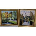 Early 20th century Russian School, two landscapes, oil on canvas, signed to verso, H.45cm W.37cm (