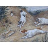 Frank Paton (British, 1856-1909), Jack Russells chasing a rabbit, watercolour, signed lower left