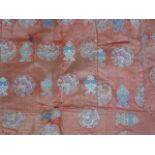 19th century Chinese orange ground silk fabric,