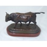 After Rosa Bonheur (French, 1822-1899), Bull, bronze, signed, raised on red marble base, L.33cm, W.