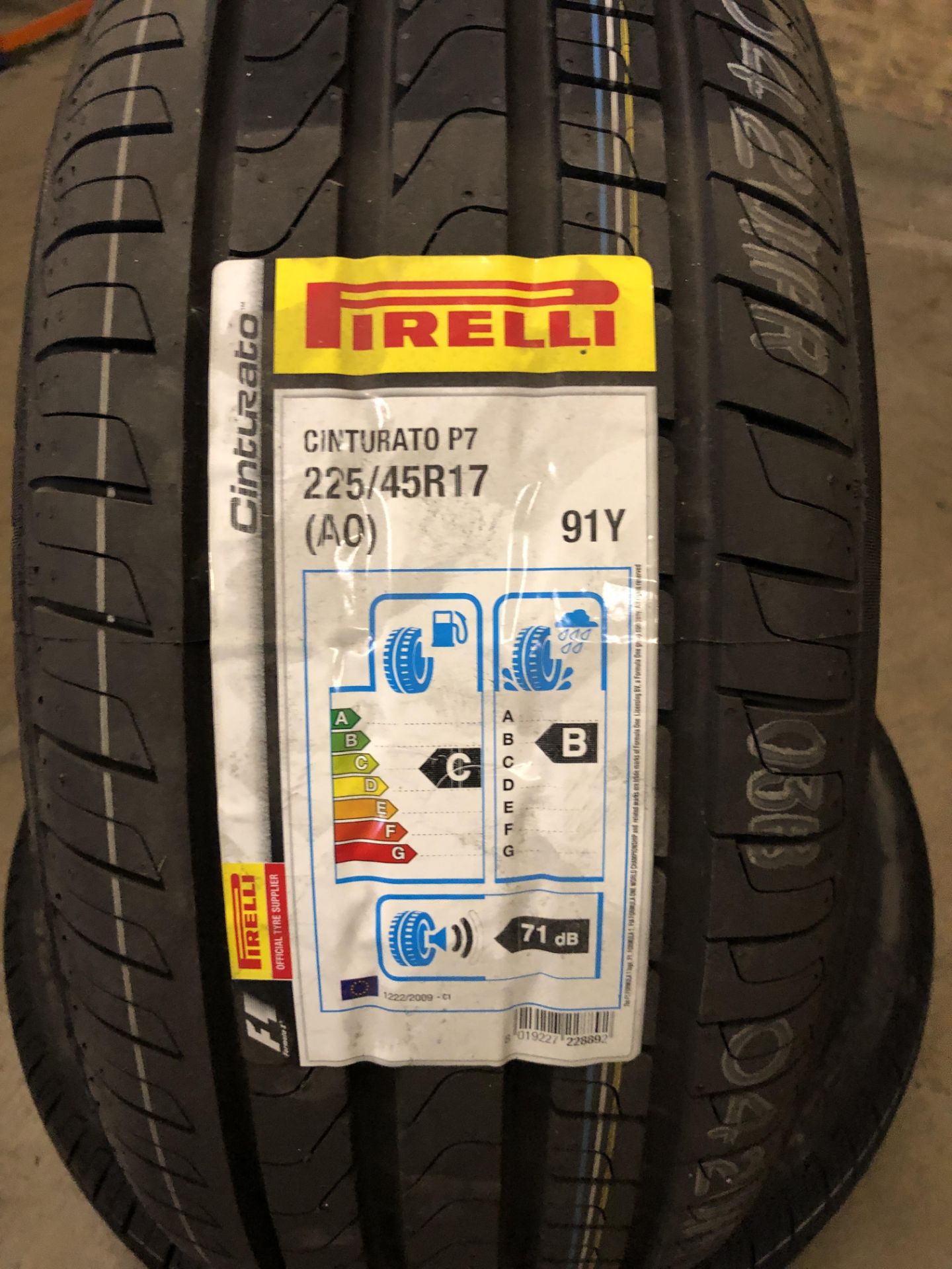 2: Pierelli Cinturato P7 225/45R17 (AO) 91Y Tyres (Please Note: Items located in Birmingham B6.