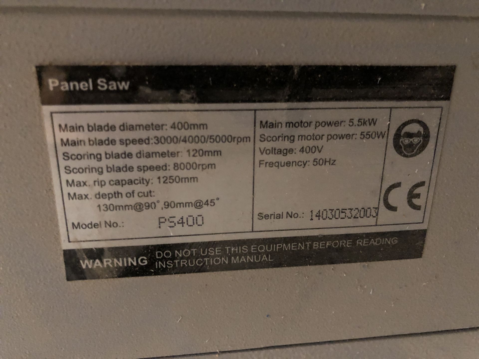 Itech PS400 Sliding Arm Panel Saw, Serial No. 14030532003, 400mm Main Blade Diameter Note: Machine - Image 5 of 9