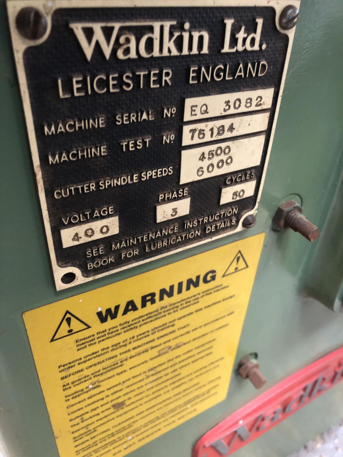 Wadkin Spindle Moulder No: T5184 Serial No: EQ3082 3phase(Please note: Item needs electrical - Image 10 of 15