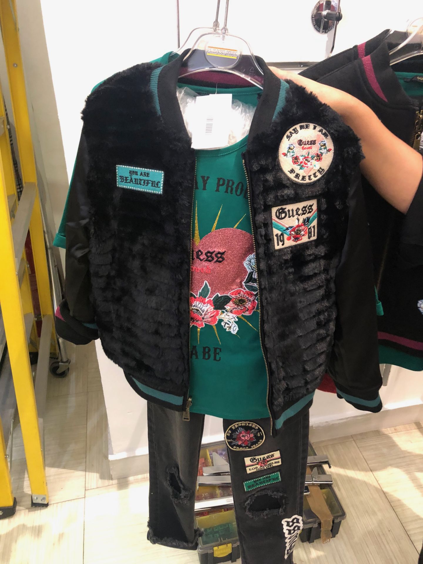 Box 59 - Guess Designer Wear 1: Age 7yrs Guess 3pcs Black Jacket & Green Top Girls Set 2: Age 8yrs