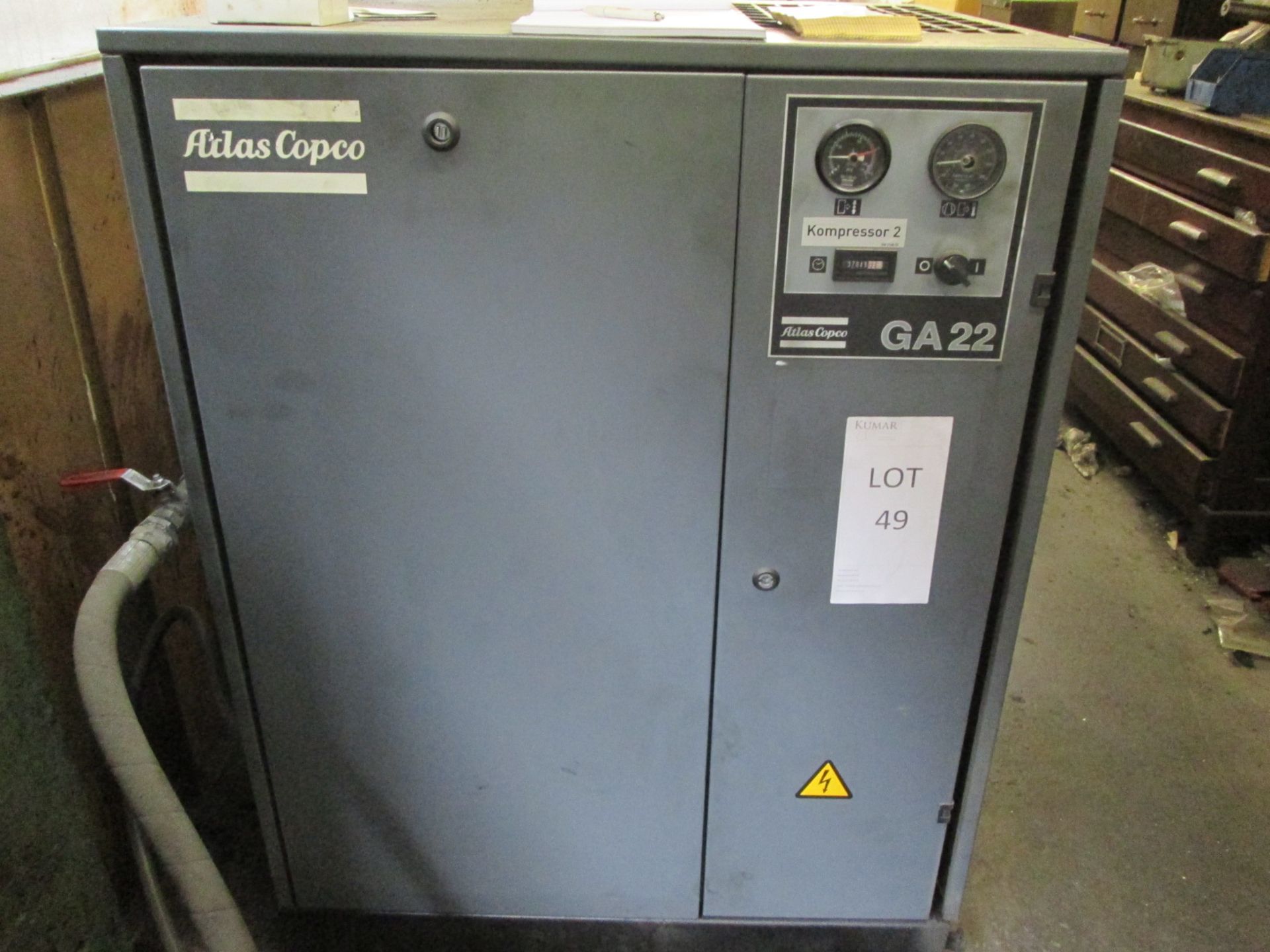 Atlas Copco GA 22 SP Air Compressor, Working pressure 10 bar, Flow 52 l/s, 22kW, Weight 405kg, S/N