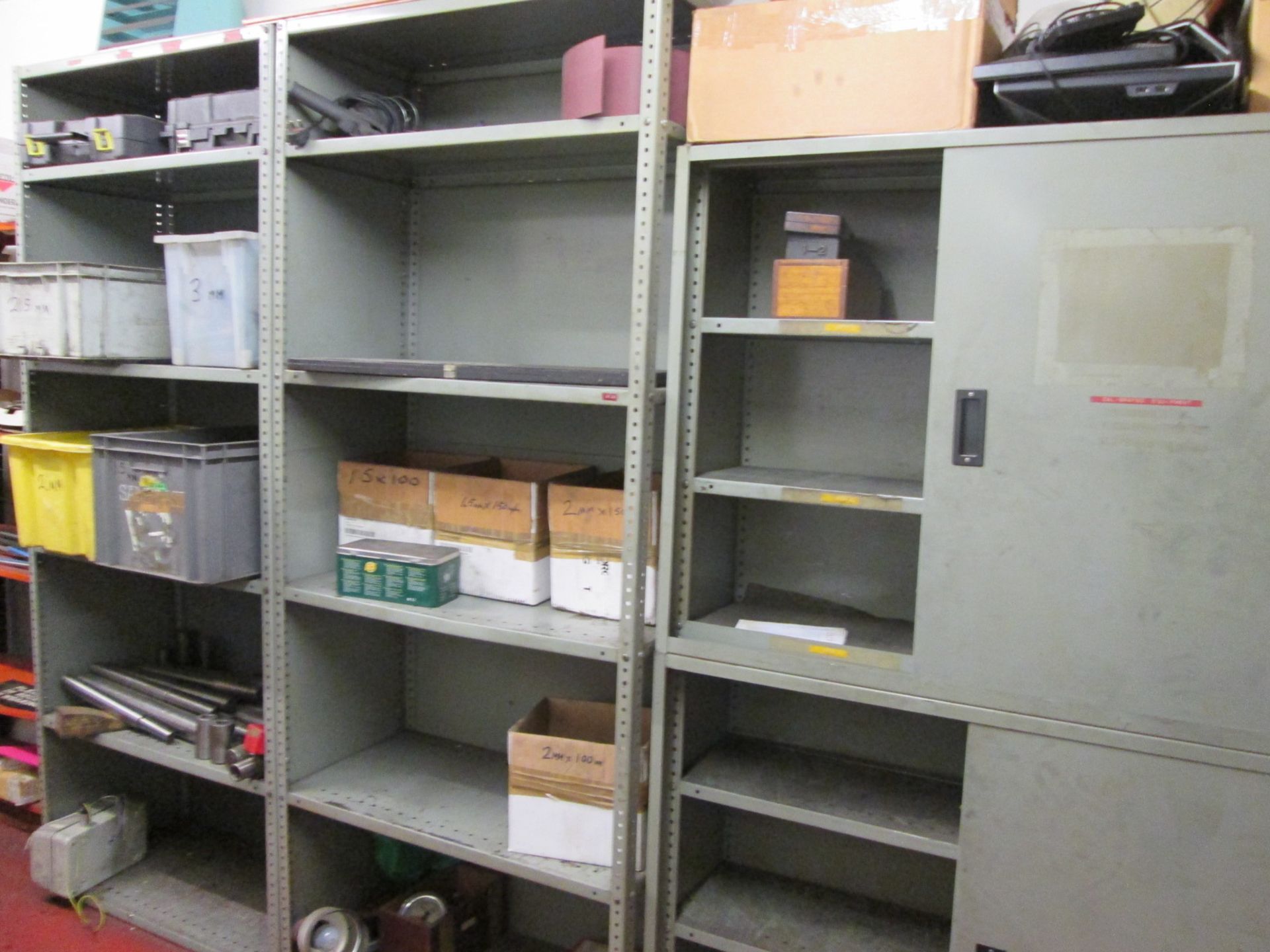 Light Duty Shelving, cupboards and Bench, To include all screw drawers and contents in Whit, BSF