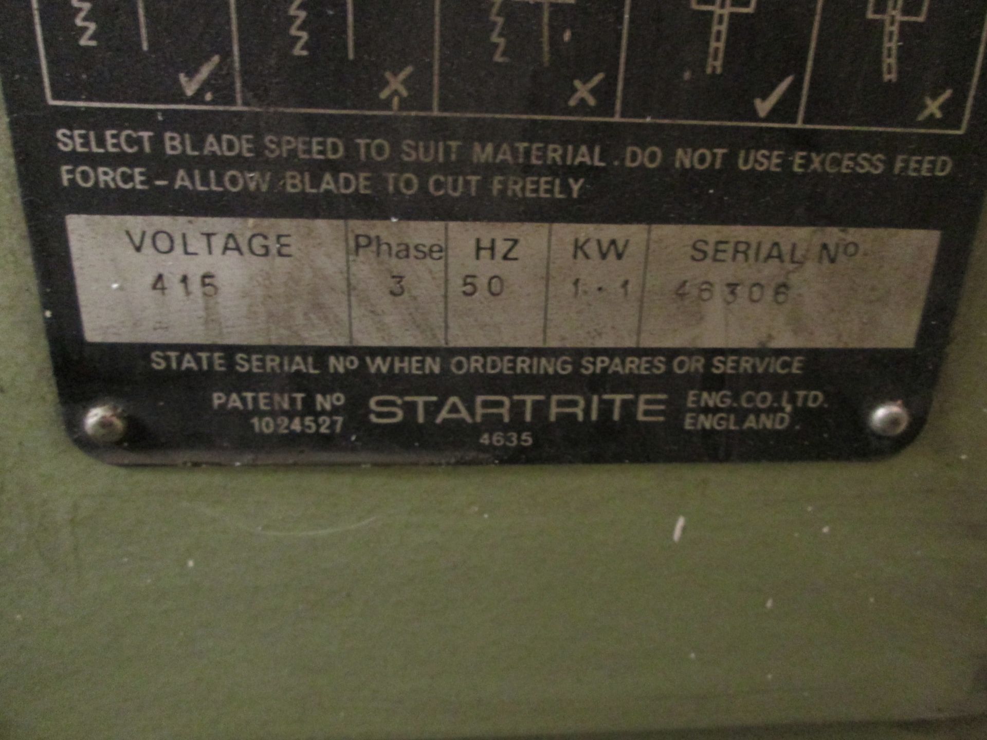 Startrite 20 RWF Vertical Bandsaw, Table size 530 mm x 530 mm, Throat 505 mm, Blade welding - Image 9 of 10