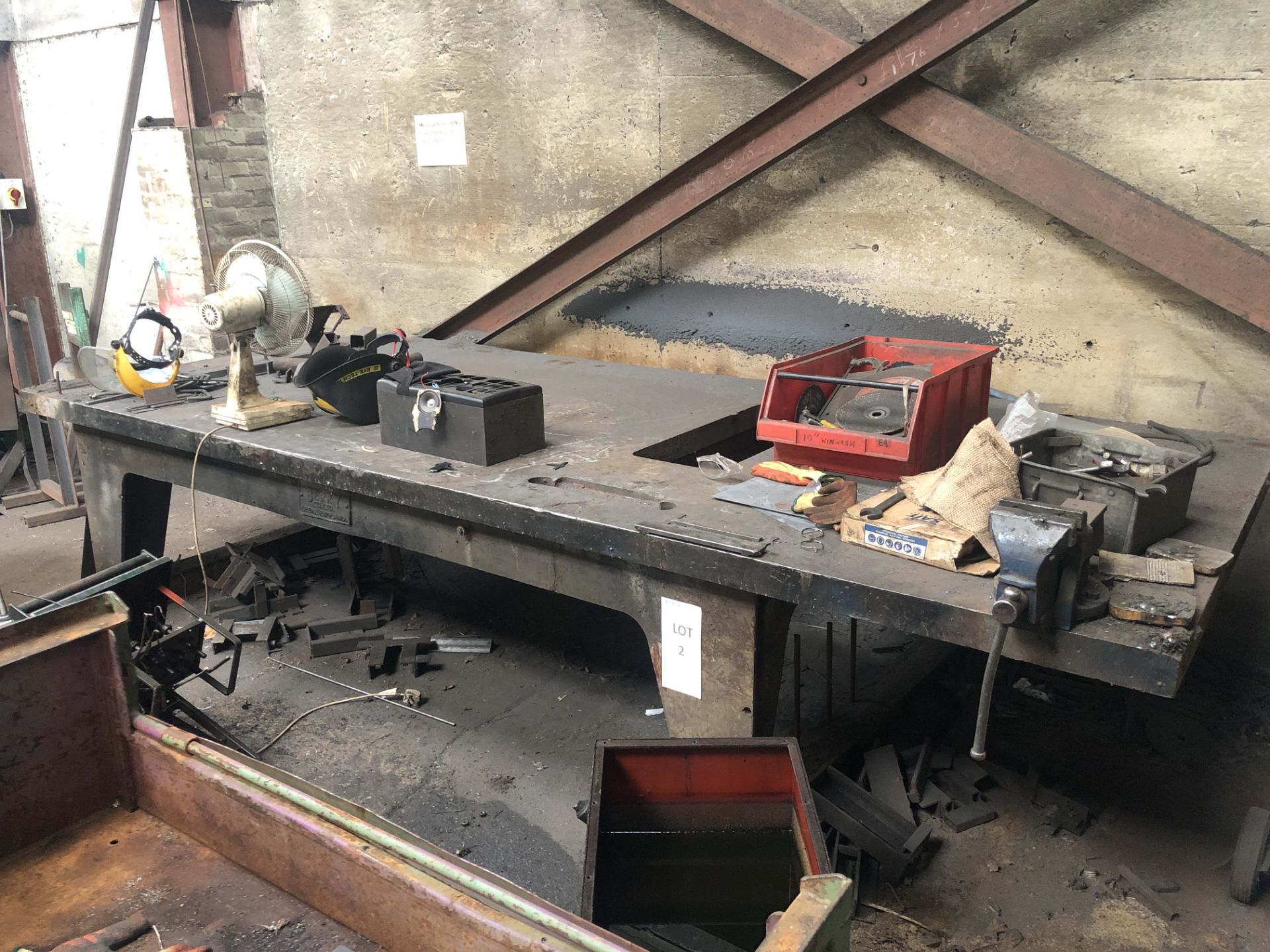 Welded Mild Steel Henry Berry Welding Bench with Cut Out & Vice Approx 11.5ft X 5ft