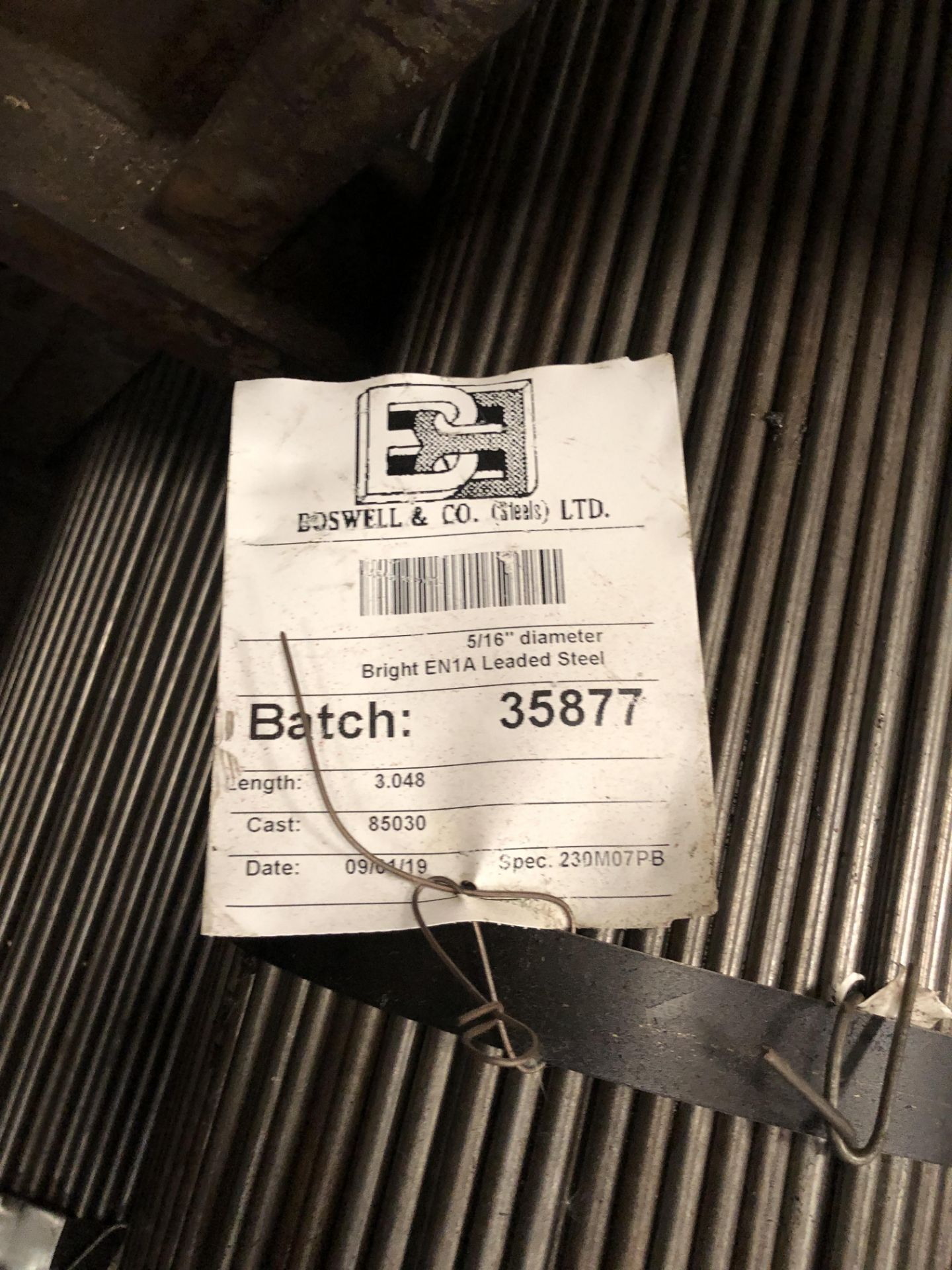 5 Bundles Batch 35877 - 5/16" Diameter Bright EN1A Leaded Steel Rods, Length 3.048, Cast 85030, Spec