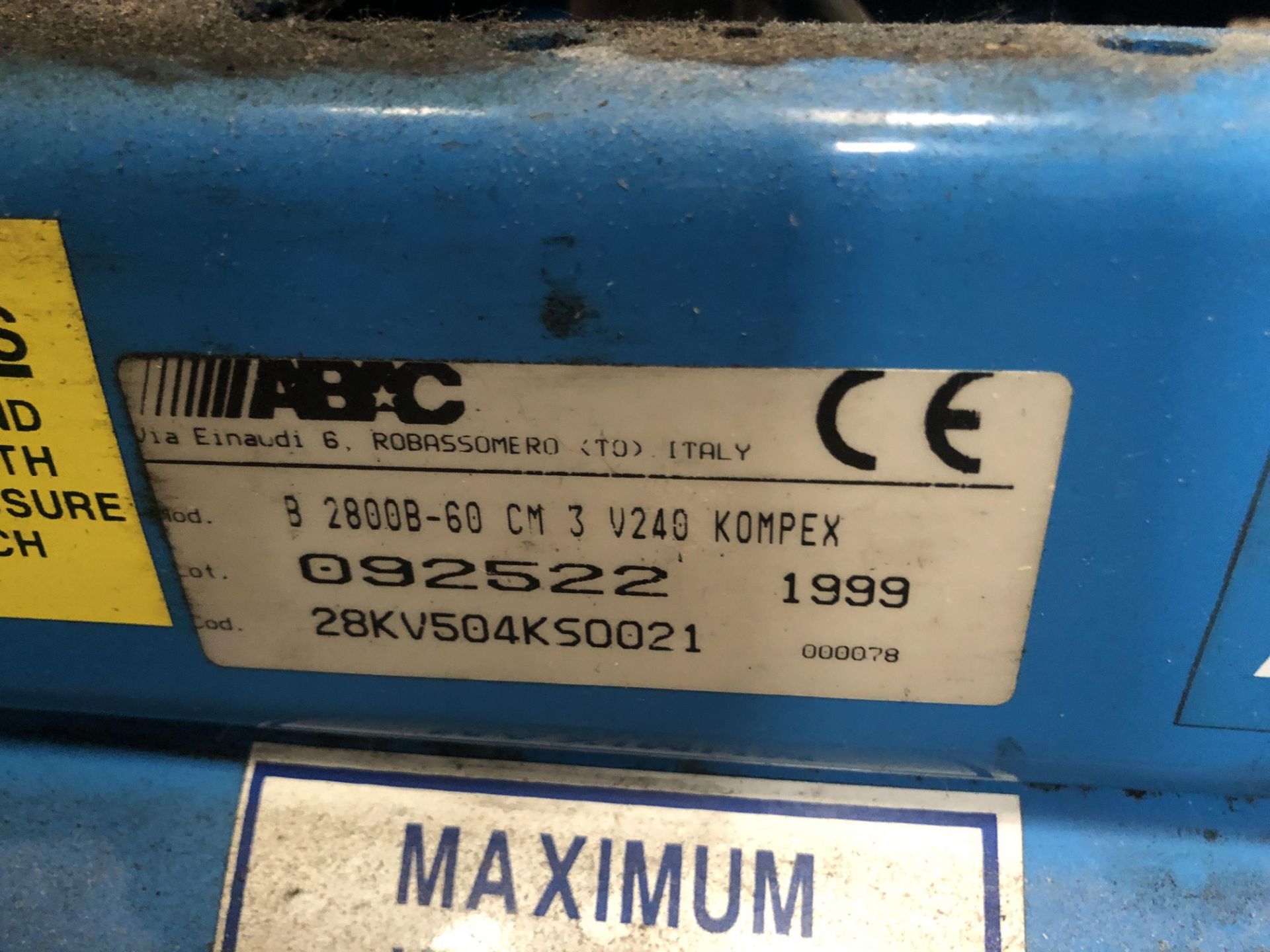 ABAC Model B2800B-60, Receiver Mounted Air Compressor, Serial No.092522 (1999) - Image 4 of 4