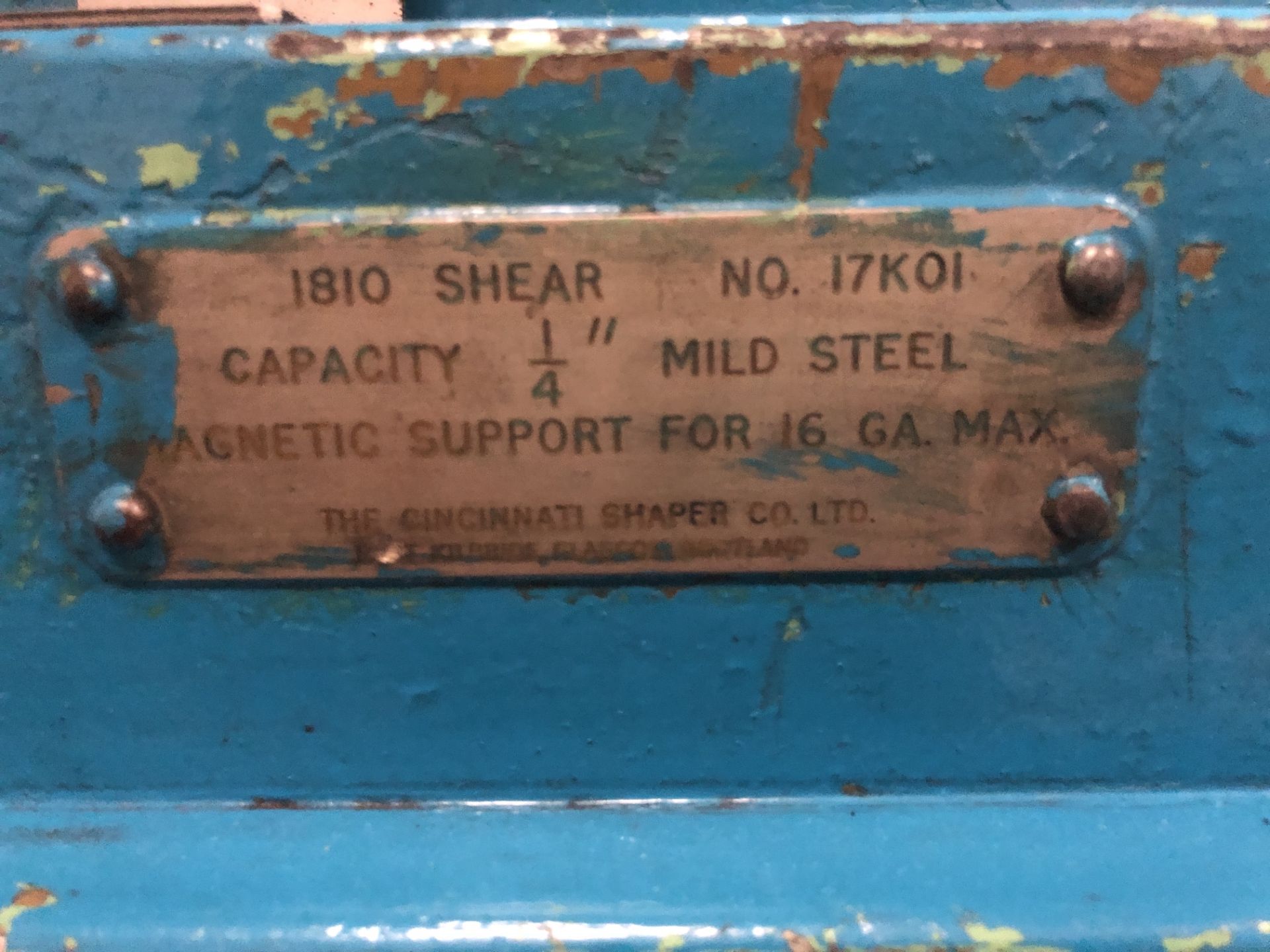 Cincinnati 1810 1/4" Mild Steel, Automatic Shear, Serial No.17K01 with Guards - Image 12 of 16