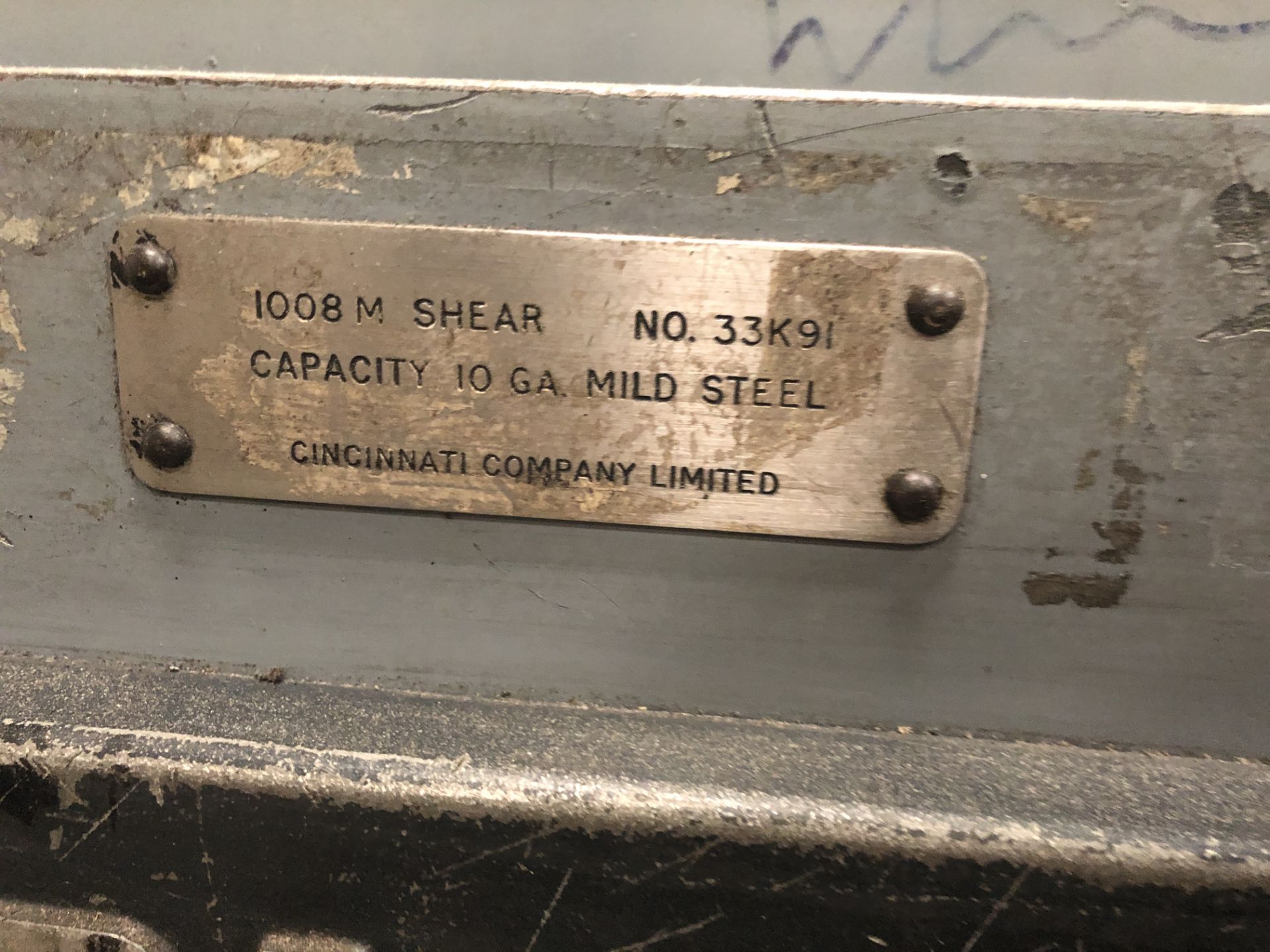 Cincinnati 1008-M, Shear, Capacity 10 GA, Serial No.33K91 with Guards & Compressor - Image 7 of 19