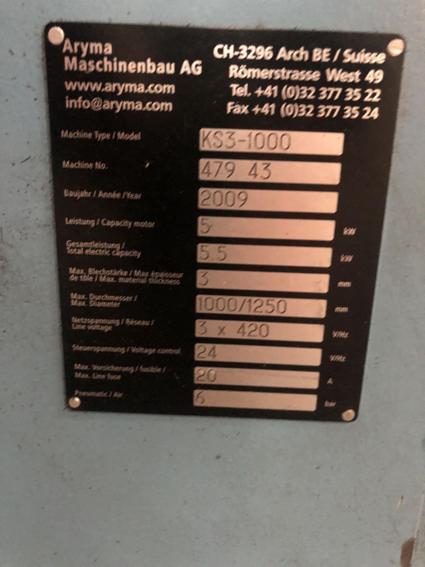 Aryma Model KS3 -1000 Circular Shear, Serial No 479 43, Max Diameter 1250mm, (2009) - Image 5 of 9